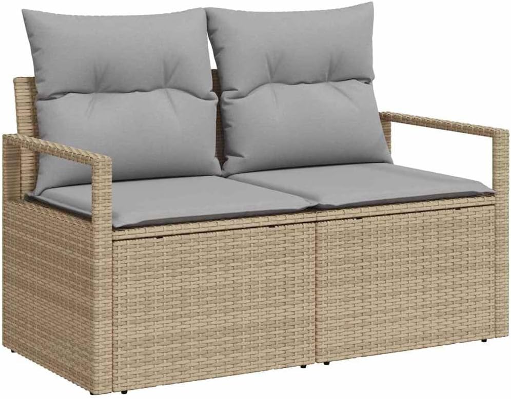 Modular Sofa Set 6 Pieces Beige Poly Rattan UV Resistant with Cushions for Garden, Patio & Balcony