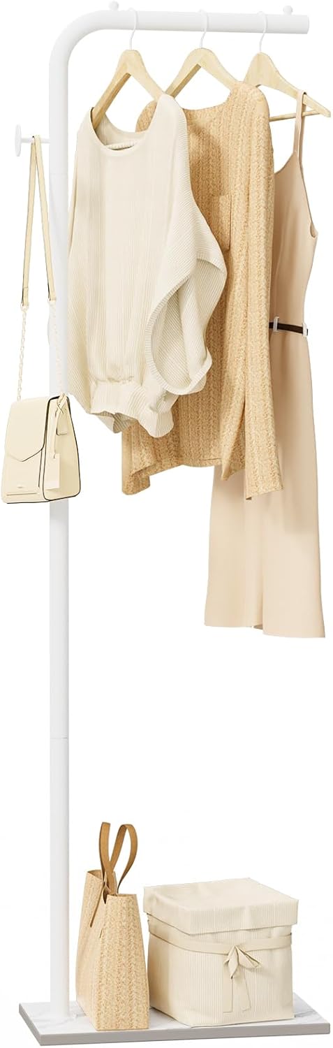 OUTBROS Coat Stand Metal - 180cm Coat Rack with 1 Hooks for Hanging Clothes, Hats and Bags, Clothes Rail for Entryway, Living Room, White