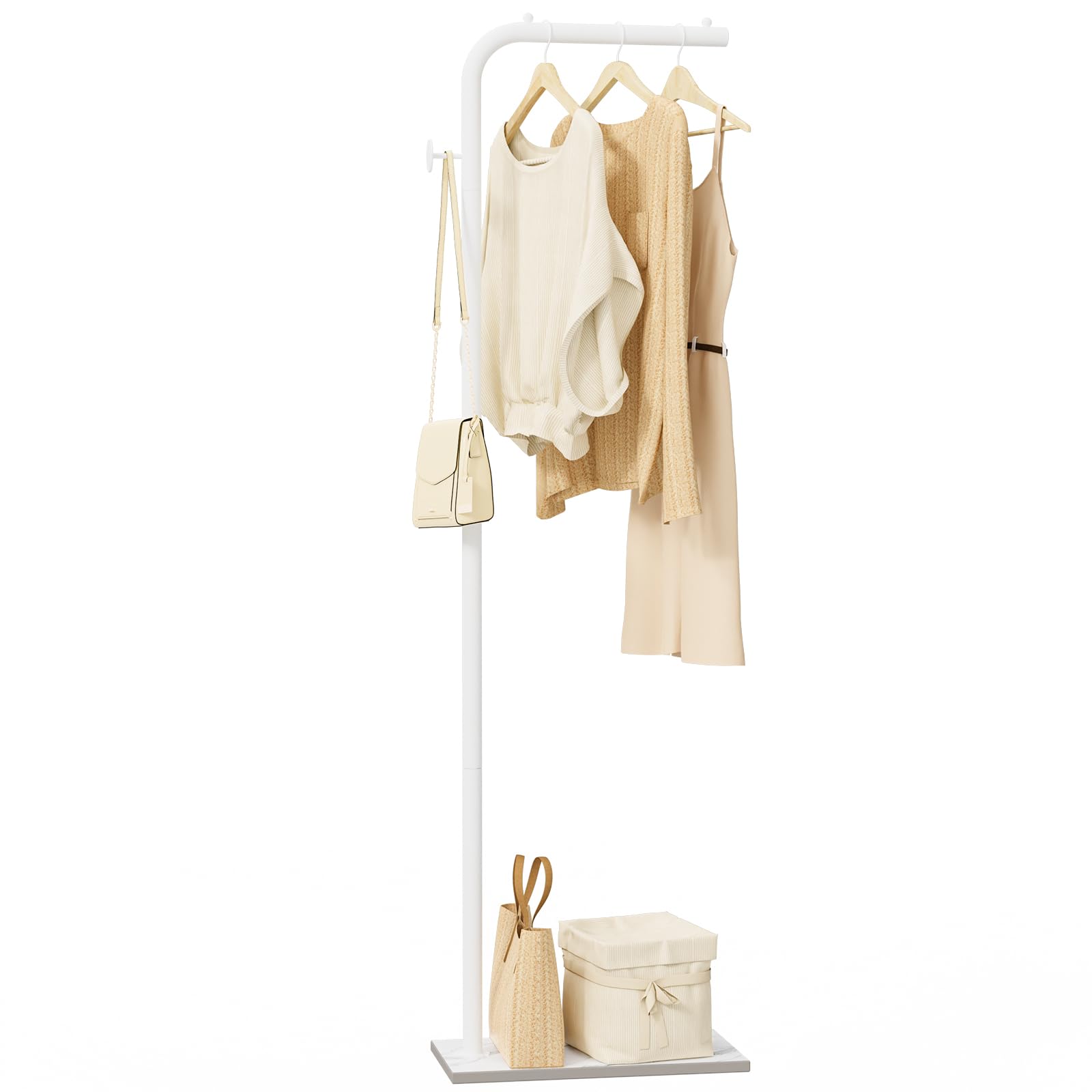 OUTBROS Coat Stand Metal - 180cm Coat Rack with 1 Hooks for Hanging Clothes, Hats and Bags, Clothes Rail for Entryway, Living Room, White