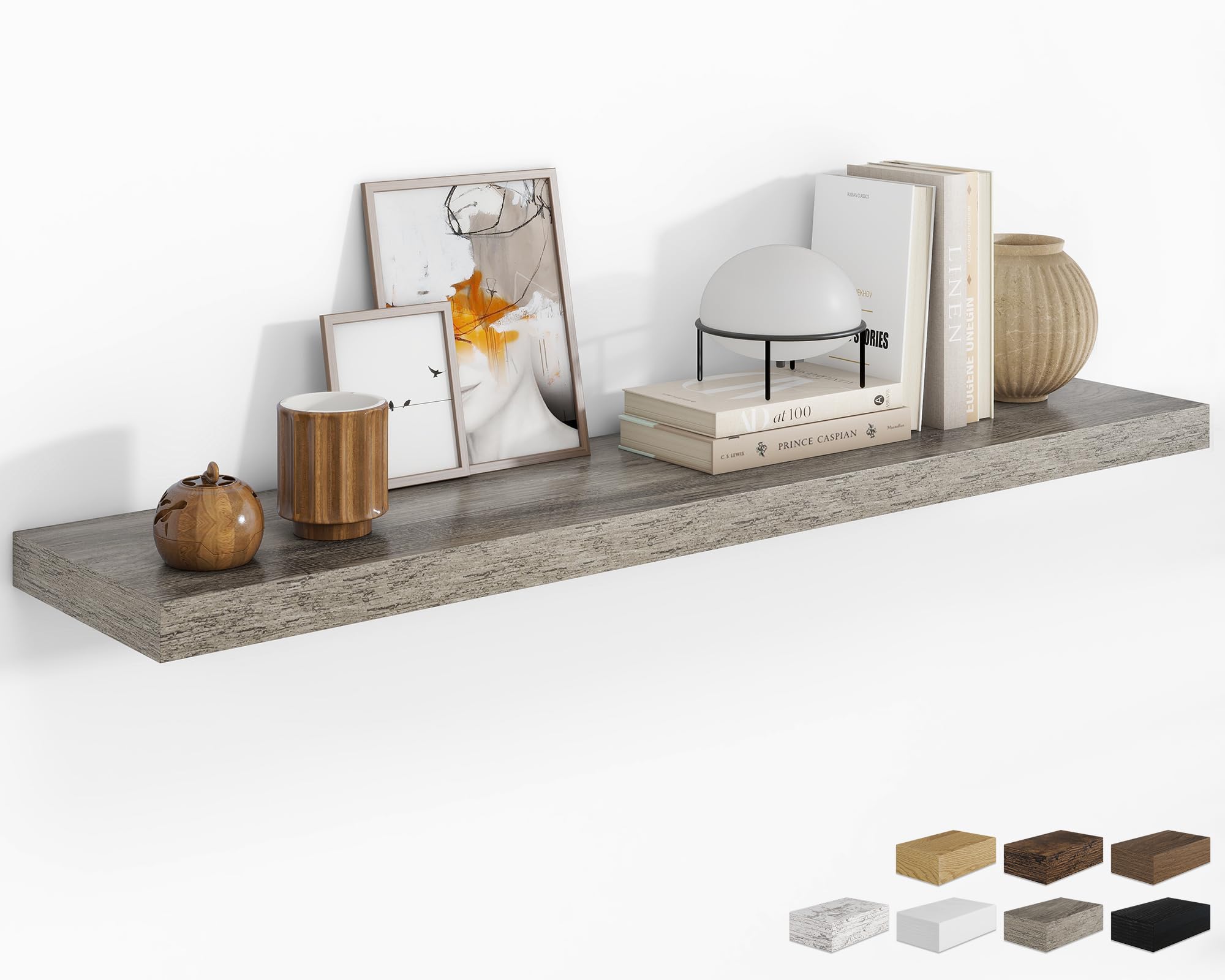 RICHFOCUS 24Inch Floating Shelves for Wall 2 Pack Shelves for Bedroom|Kitchen|Bathroom Wall Mounted Rustic Wood Floating Shelf with Invisible Brackets for Books|Storage|Decor, Oak