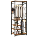 IBUYKE Coat Rack, Freestanding Coat Stand with 3 Shelves and 8 Hooks, Industrial Clothes Stand for Entryway, Hallway, Bedroom, 180 x 40 x 30 cm, Rustic Brown TMJ088H
