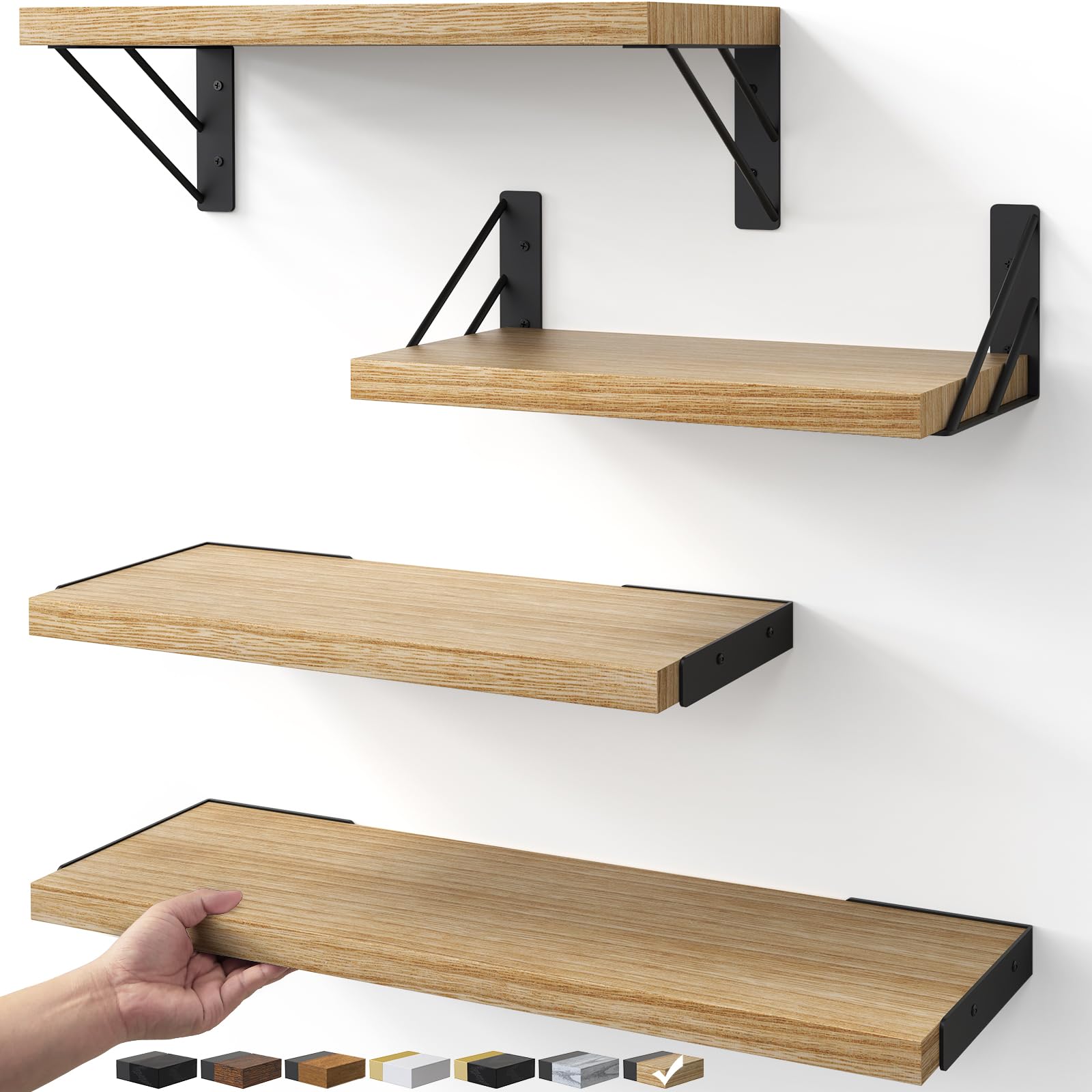 23in Rustic Brown Floating Shelves, Set of 4 Wall Mount Wood Shelves for Bedroom Bathroom Kitchen