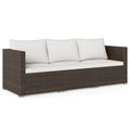COSTWAY 3-Seater Garden Rattan Sofa, 3-Piece Sectional Patio Sofa Couch with Thick Cushions and Armrests, All-Weather Wicker Weave Outdoor Seating Bench Furniture (Mixed Brown+Off White, 193x67x61cm)