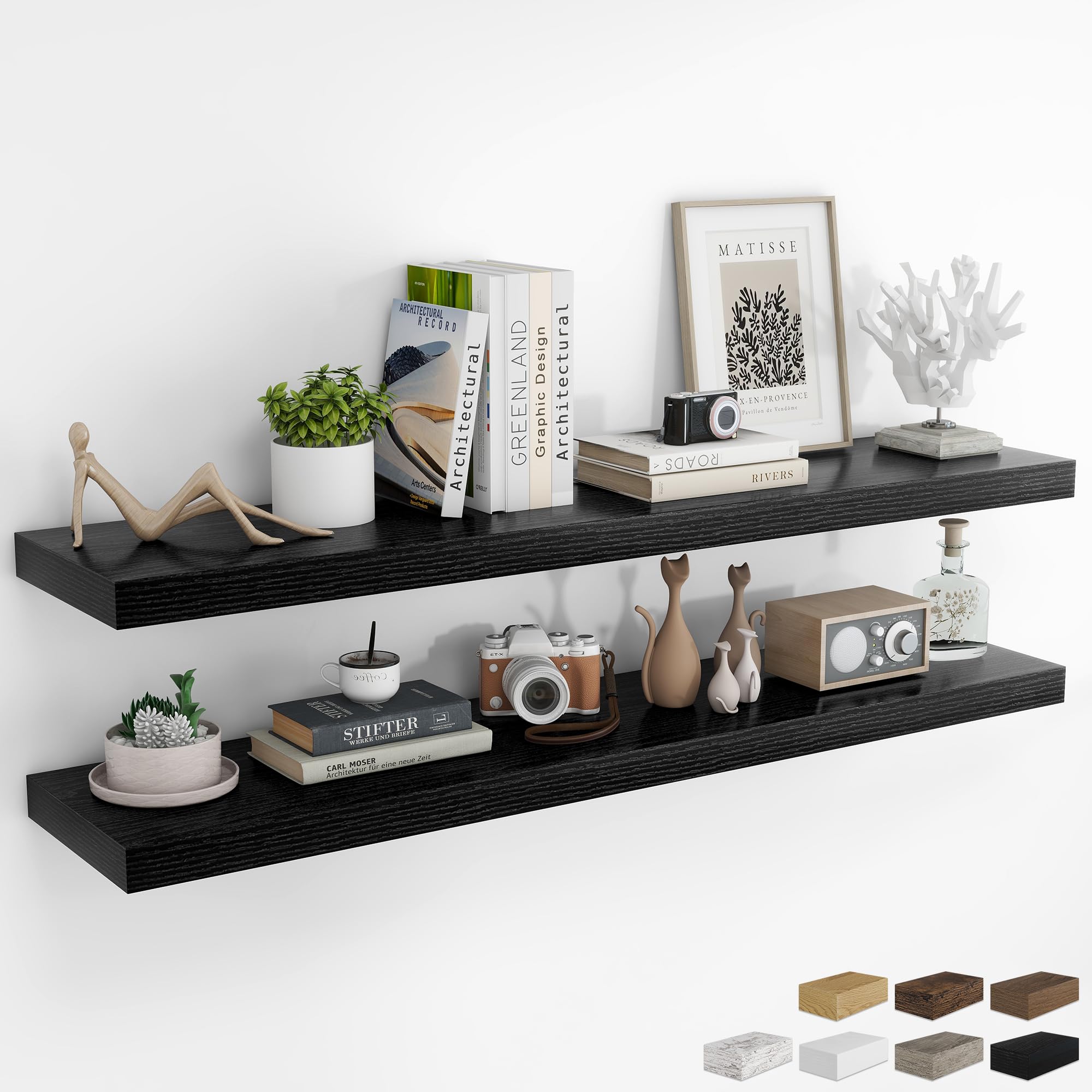 RICHFOCUS 24Inch Floating Shelves for Wall 2 Pack Shelves for Bedroom|Kitchen|Bathroom Wall Mounted Rustic Wood Floating Shelf with Invisible Brackets for Books|Storage|Decor, Oak