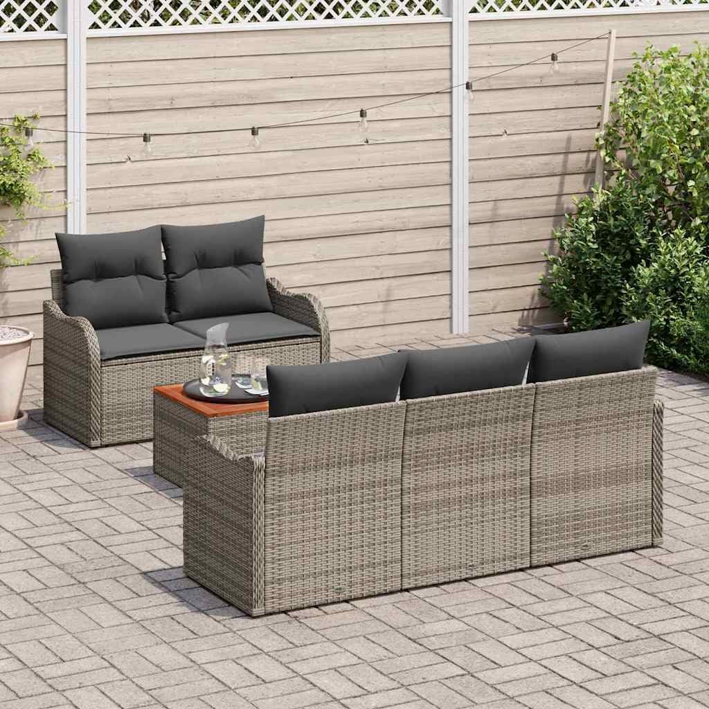 6-Piece Grey Poly Rattan Modular Patio Sofa Set with Cushions, UV Resistant for Garden Balcony