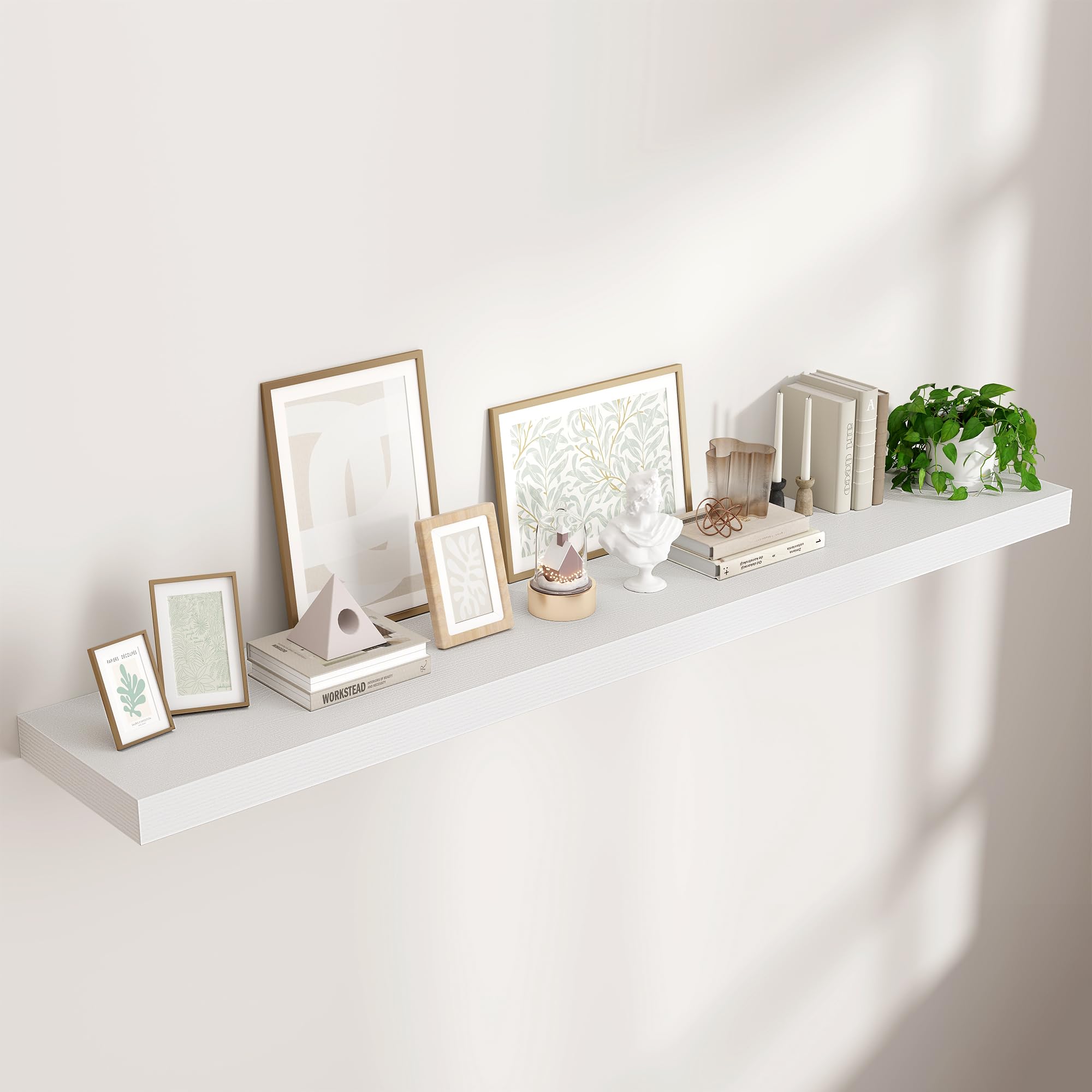 Venusmiles Floating Shelves for Wall 24 inch Long, Engineered Wood Wall Shelves with Invisible Brackets for Living Room Bedroom Bathroom Office Kitchen Decor and Storage, Oak Finish, Set of 2