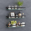 VOLPONE Glass Bathroom Shelf with Towel Bar 15.7in Bathroom Wall Shelves Rustproof Metal Bathroom Wall Organizer 2-Tier (Black)