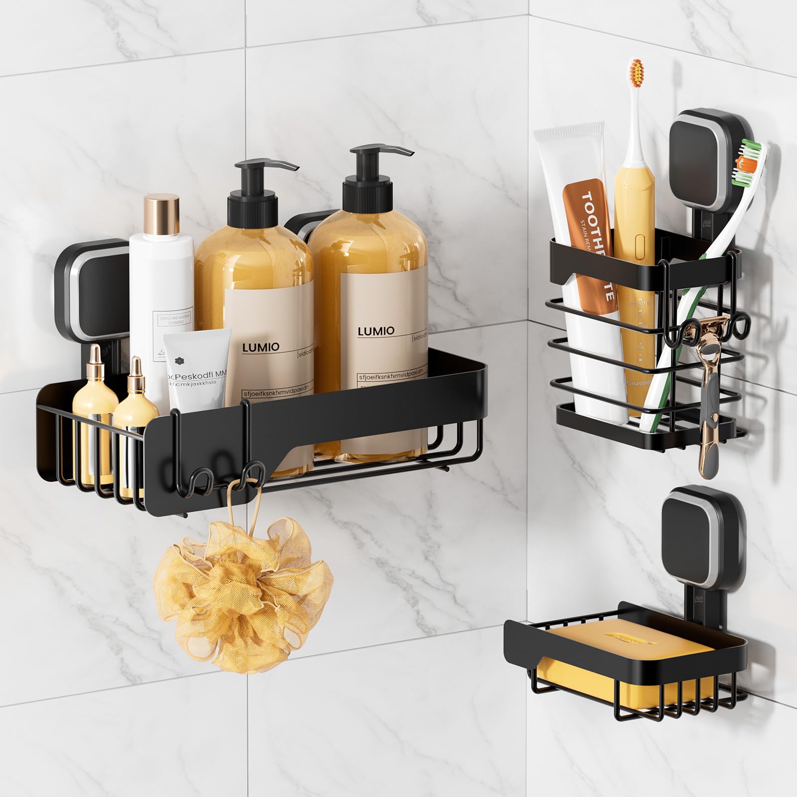 TAILI 2 Pack Rustproof Suction Shower Caddy, Stainless Steel Suction Cup Shower Caddy Bathroom Shelves No Drilling Heavy Duty Holder Removable Powerful Bathroom for Shampoo Toiletries Kitchen, Black