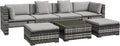 Outsunny 7 Pieces PE Rattan Garden Sofa Set Patio Furniture Set with Glass Table, Stools, Cushions, Pillows, for Outdoor Balcony, Mixed Grey