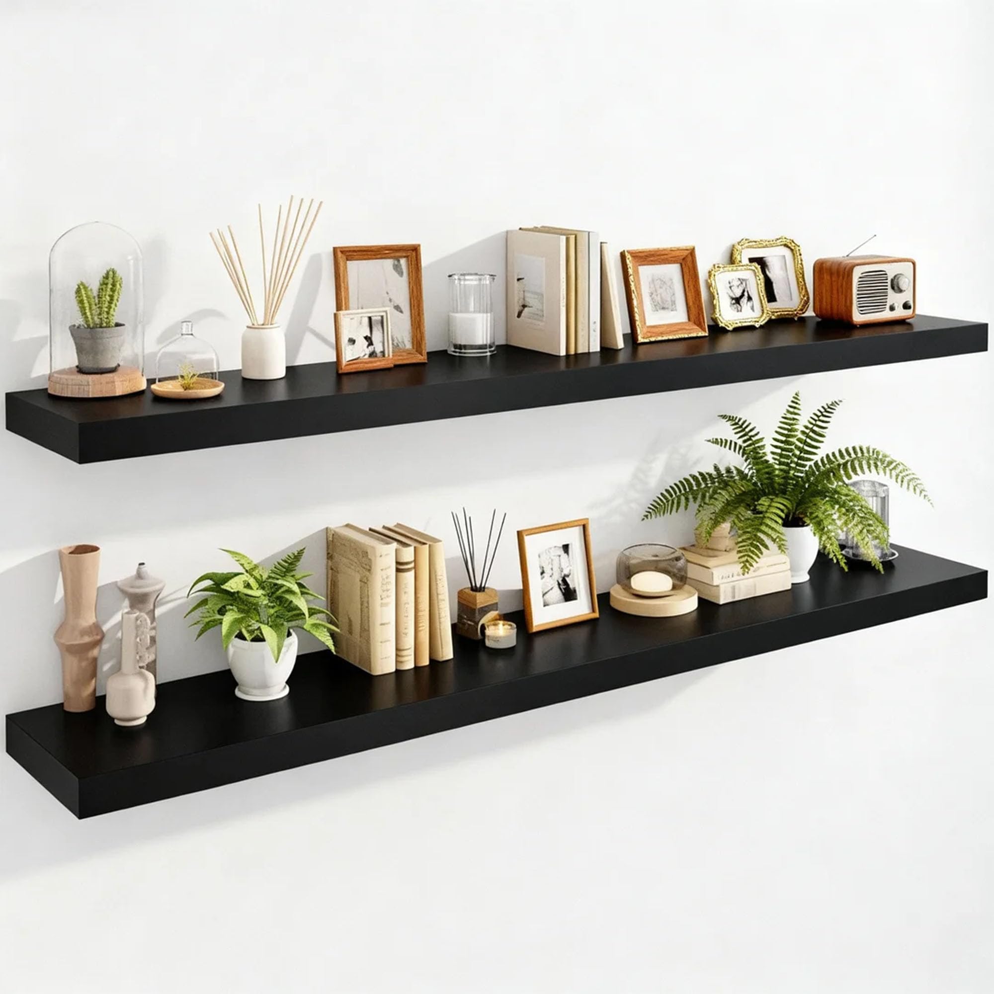 IAE Walnut Floating Wall Shelves 16 inch, Bathroom Shelves Wall Mounted,Invisible Shelf Floating Kitchen Shelves,Wooden Wall Shelving with Brackets for Living Room Wall Mounted,Easy Install,Set of 2