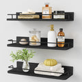 24 Inch White & Gold Floating Shelves, Set of 3 Wall Mount Shelves with Rail for Bathroom Bedroom Living Room