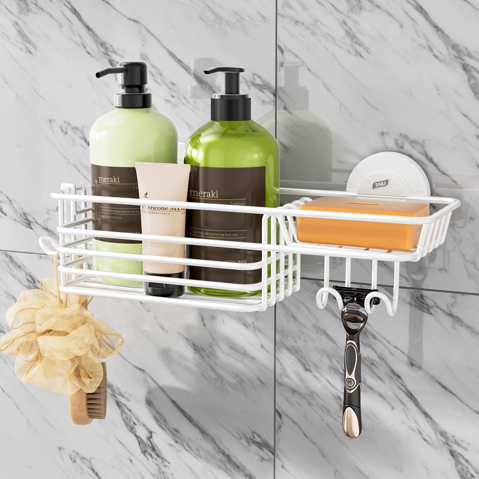 TAILI 2 Pack Rustproof Suction Shower Caddy, Stainless Steel Suction Cup Shower Caddy Bathroom Shelves No Drilling Heavy Duty Holder Removable Powerful Bathroom for Shampoo Toiletries Kitchen, Black
