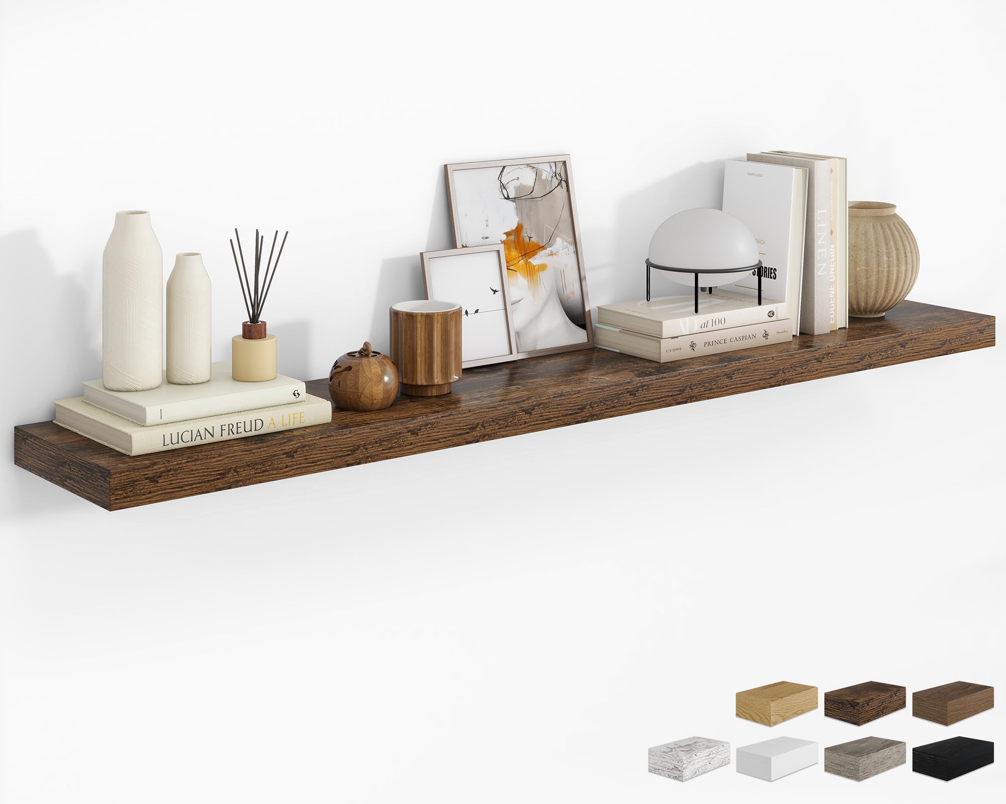 RICHFOCUS 24Inch Floating Shelves for Wall 2 Pack Shelves for Bedroom|Kitchen|Bathroom Wall Mounted Rustic Wood Floating Shelf with Invisible Brackets for Books|Storage|Decor, Oak
