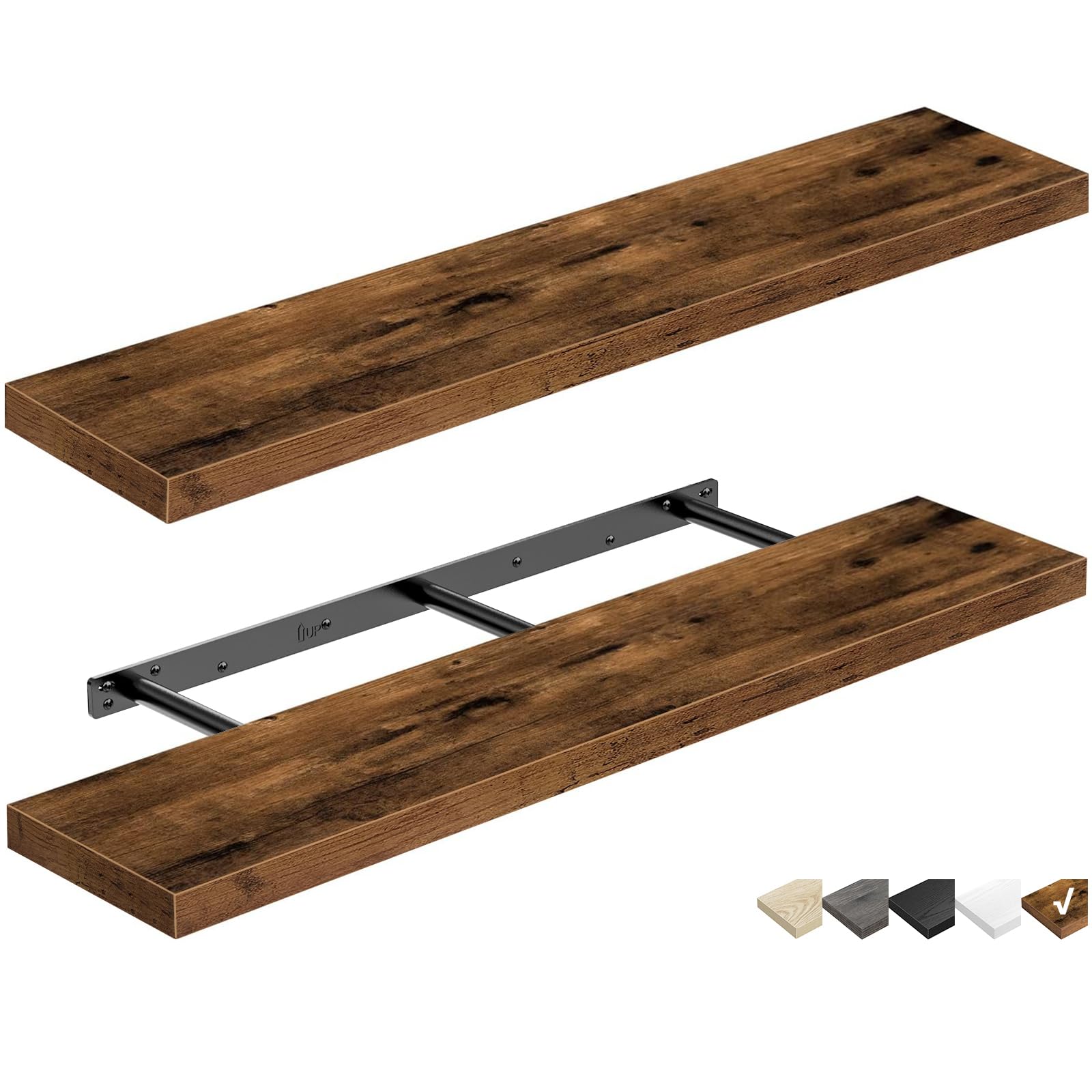 QEEIG Floating Shelves for Wall 23.6" Long - Wall Mounted Shelf Bathroom Kitchen Living Room Bedroom Farmhouse Home Decor Display Bookshelf Set of 2, Rustic Brown (008-60BN)