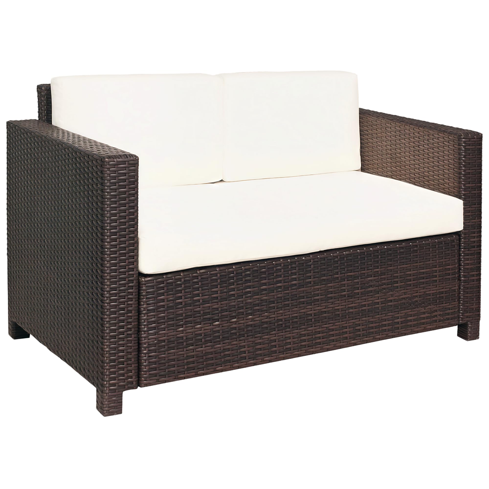 Outsunny Rattan Sofa, 2 Seater Garden Furniture with Soft Padded Cushion and Armrests, Wicker Garden Loveseat for Patio, Mixed Grey