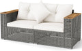 Multigot 2-Seater Garden Rattan Sofa, Outdoor Sectional Corner Sofa Set with Thick Cushions and Armrests, All-Weather Patio Wicker Leisure Loveseat Porch Seating Bench for Backyard Balcony