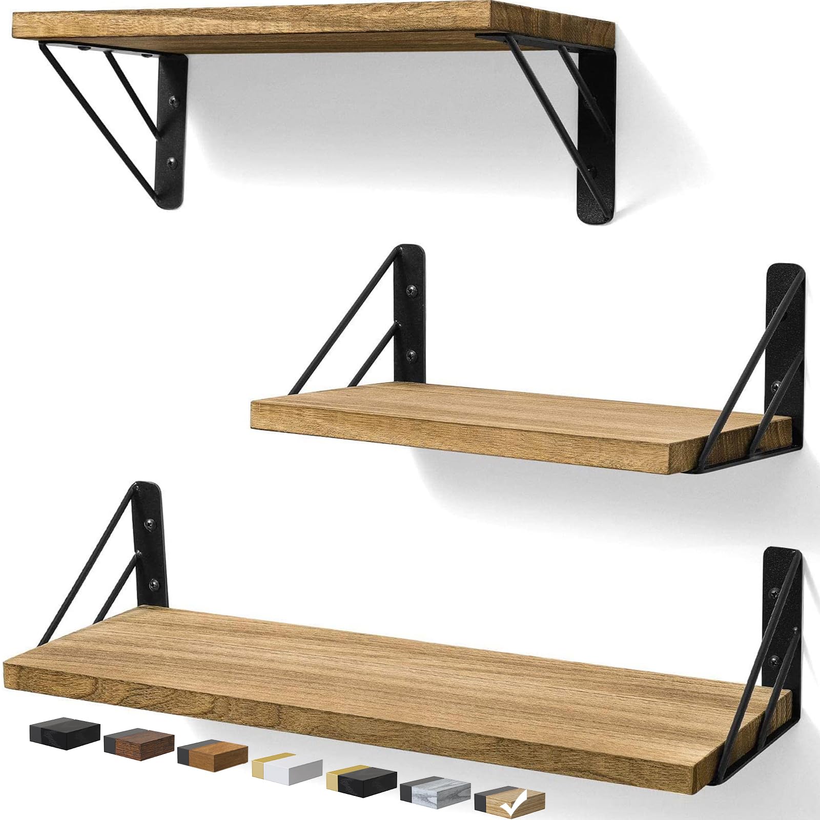 23in Rustic Brown Floating Shelves, Set of 4 Wall Mount Wood Shelves for Bedroom Bathroom Kitchen
