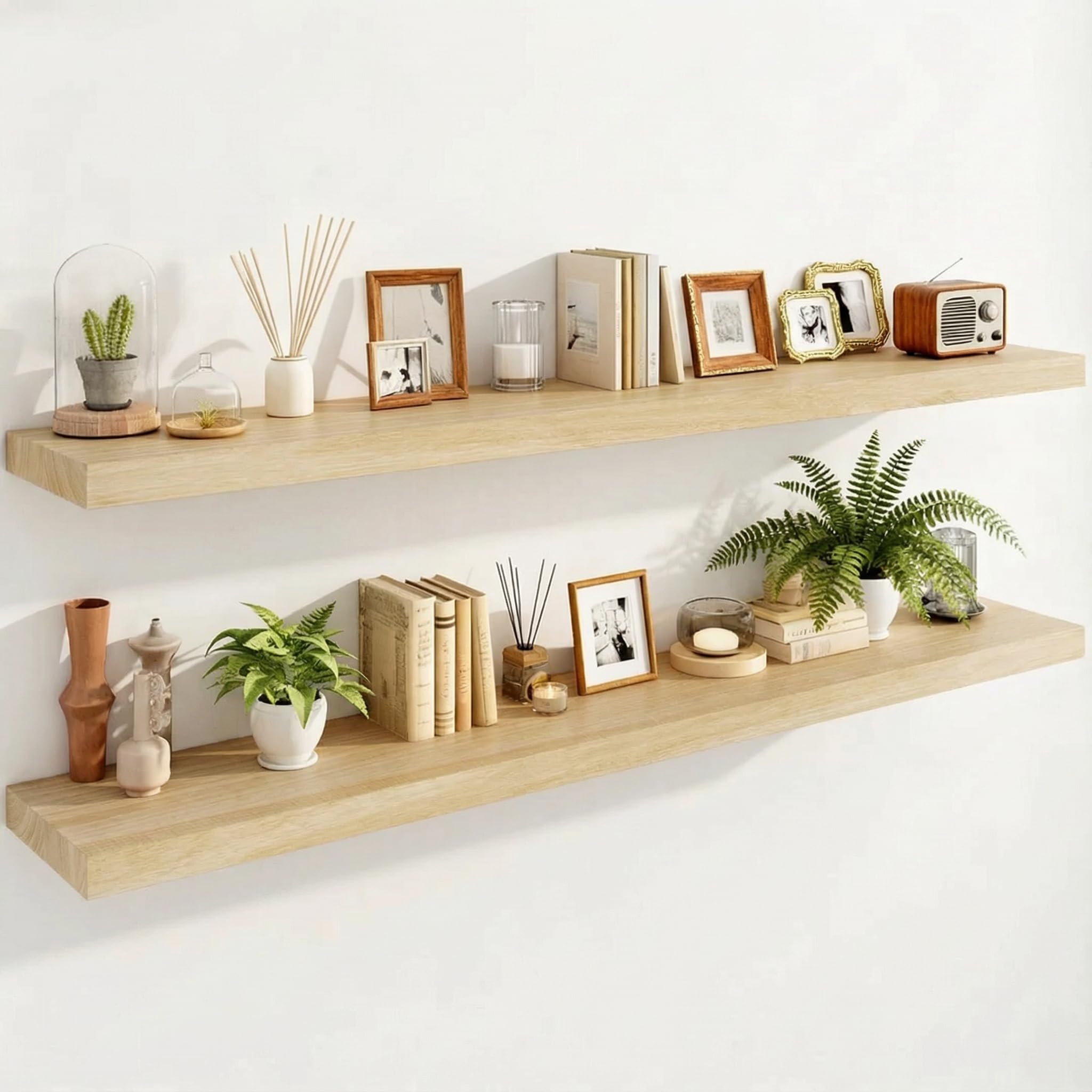 IAE Walnut Floating Wall Shelves 16 inch, Bathroom Shelves Wall Mounted,Invisible Shelf Floating Kitchen Shelves,Wooden Wall Shelving with Brackets for Living Room Wall Mounted,Easy Install,Set of 2