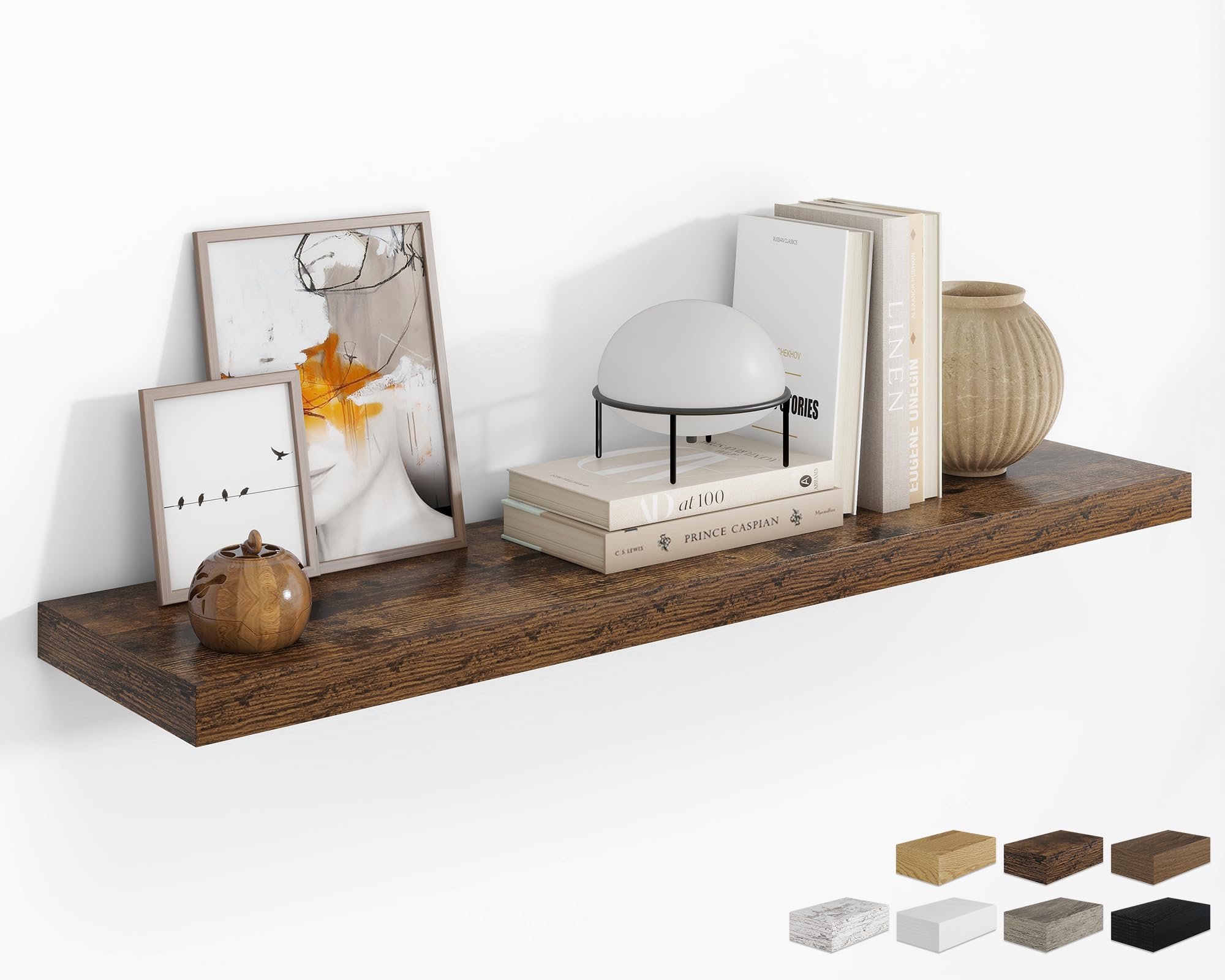 RICHFOCUS 24Inch Floating Shelves for Wall 2 Pack Shelves for Bedroom|Kitchen|Bathroom Wall Mounted Rustic Wood Floating Shelf with Invisible Brackets for Books|Storage|Decor, Oak