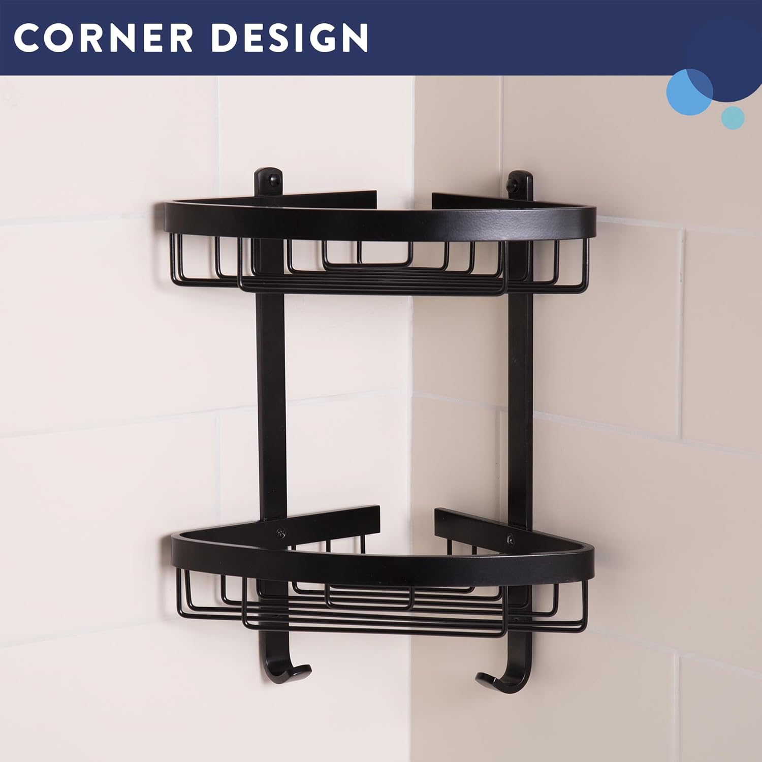 Croydex Aluminum Cosmetic Bathroom Storage Basket Shower Caddy, Lifetime Rust Free Guarantee, Matte Black