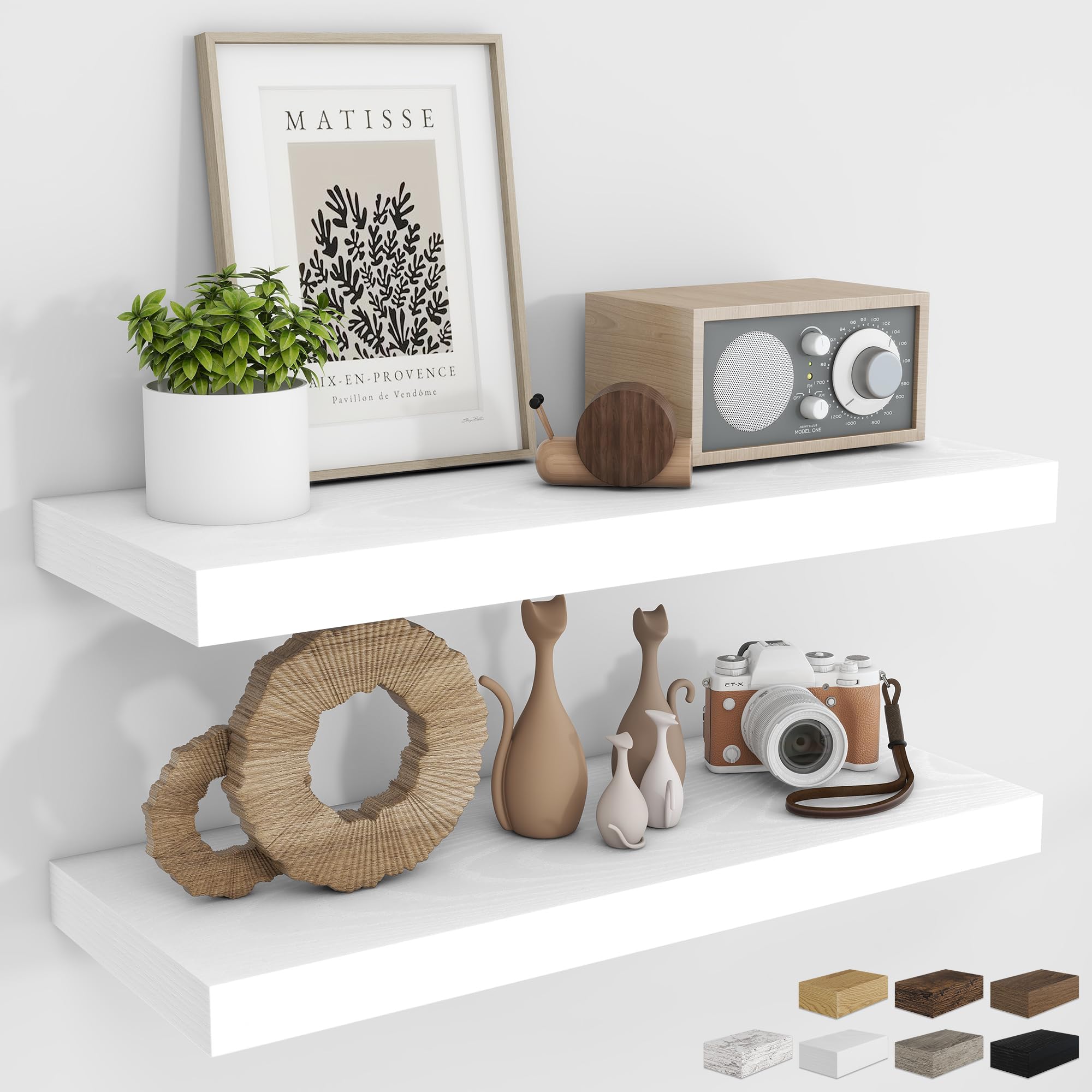 RICHFOCUS 24Inch Floating Shelves for Wall 2 Pack Shelves for Bedroom|Kitchen|Bathroom Wall Mounted Rustic Wood Floating Shelf with Invisible Brackets for Books|Storage|Decor, Oak