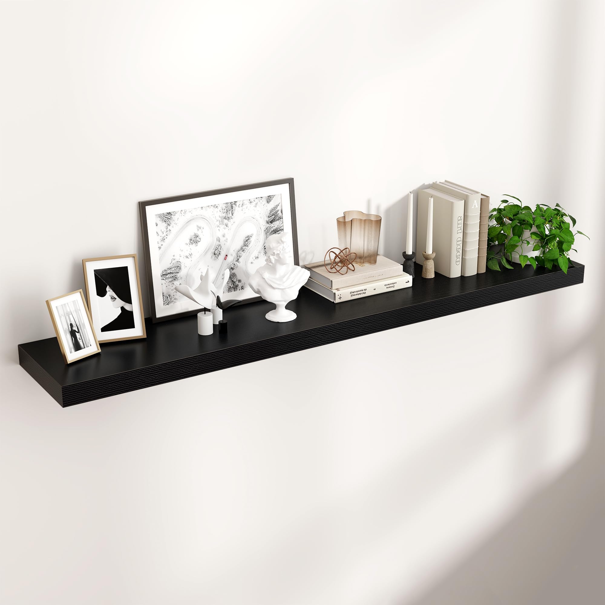 Venusmiles Floating Shelves for Wall 24 inch Long, Engineered Wood Wall Shelves with Invisible Brackets for Living Room Bedroom Bathroom Office Kitchen Decor and Storage, Oak Finish, Set of 2