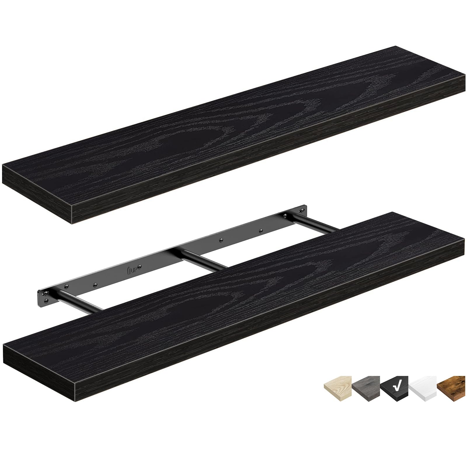 QEEIG Floating Shelves for Wall 23.6" Long - Wall Mounted Shelf Bathroom Kitchen Living Room Bedroom Farmhouse Home Decor Display Bookshelf Set of 2, Rustic Brown (008-60BN)