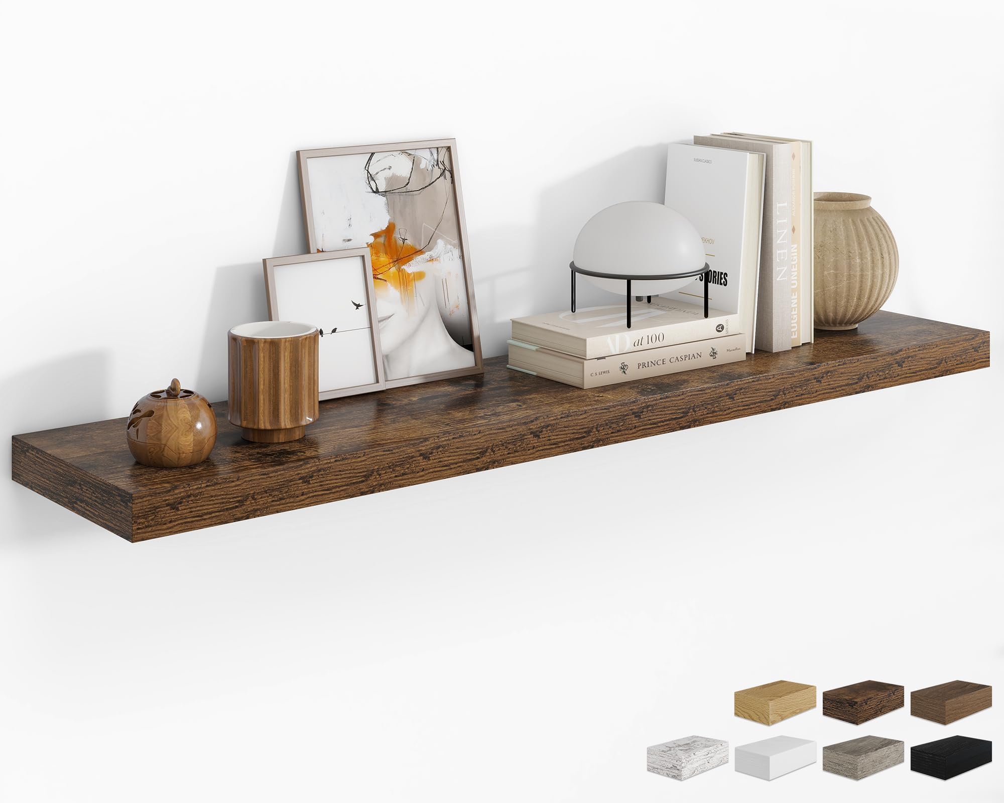 RICHFOCUS 24Inch Floating Shelves for Wall 2 Pack Shelves for Bedroom|Kitchen|Bathroom Wall Mounted Rustic Wood Floating Shelf with Invisible Brackets for Books|Storage|Decor, Oak