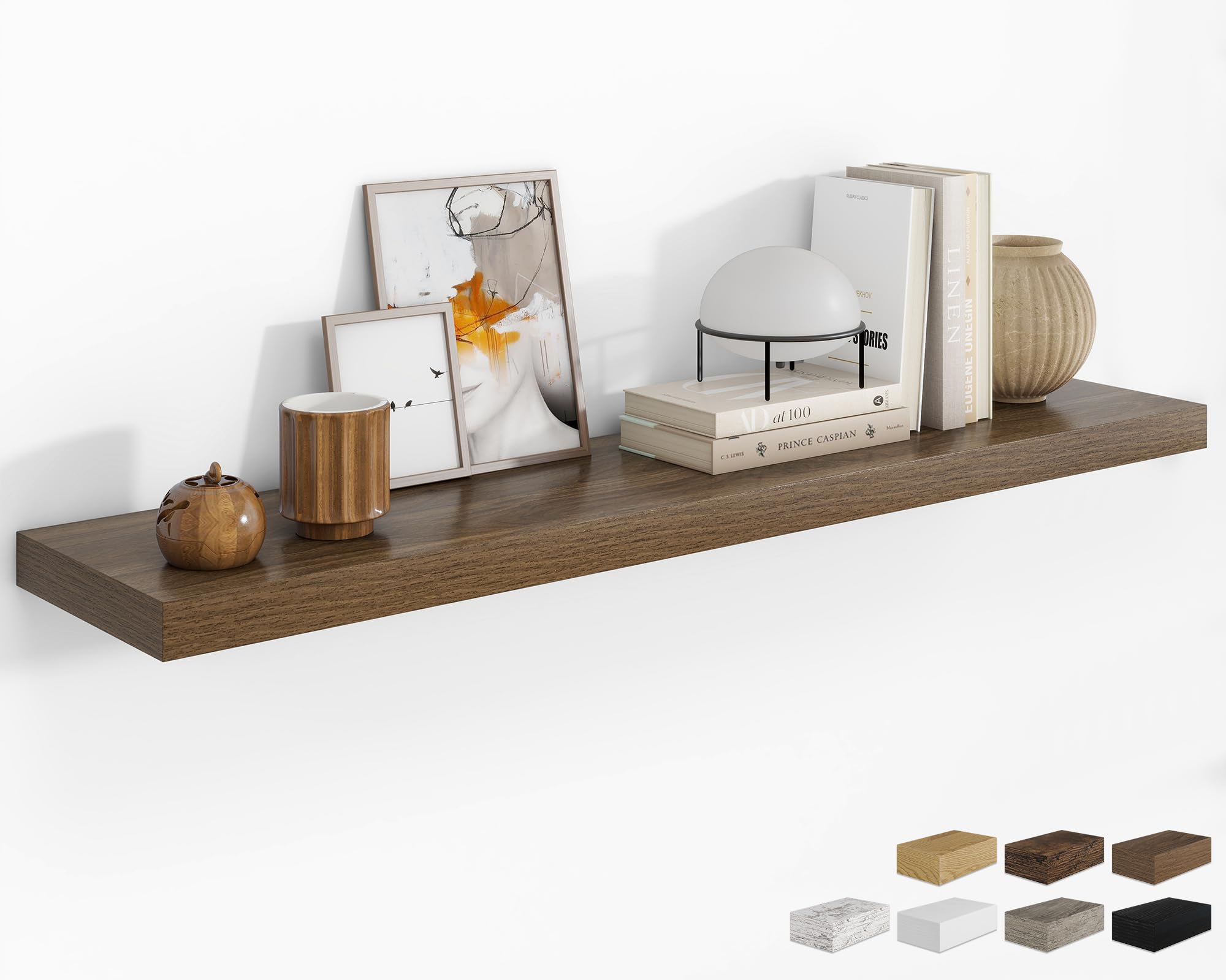 RICHFOCUS 24Inch Floating Shelves for Wall 2 Pack Shelves for Bedroom|Kitchen|Bathroom Wall Mounted Rustic Wood Floating Shelf with Invisible Brackets for Books|Storage|Decor, Oak