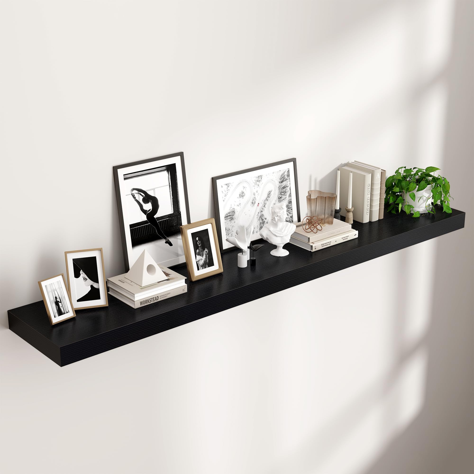 Venusmiles Floating Shelves for Wall 24 inch Long, Engineered Wood Wall Shelves with Invisible Brackets for Living Room Bedroom Bathroom Office Kitchen Decor and Storage, Oak Finish, Set of 2