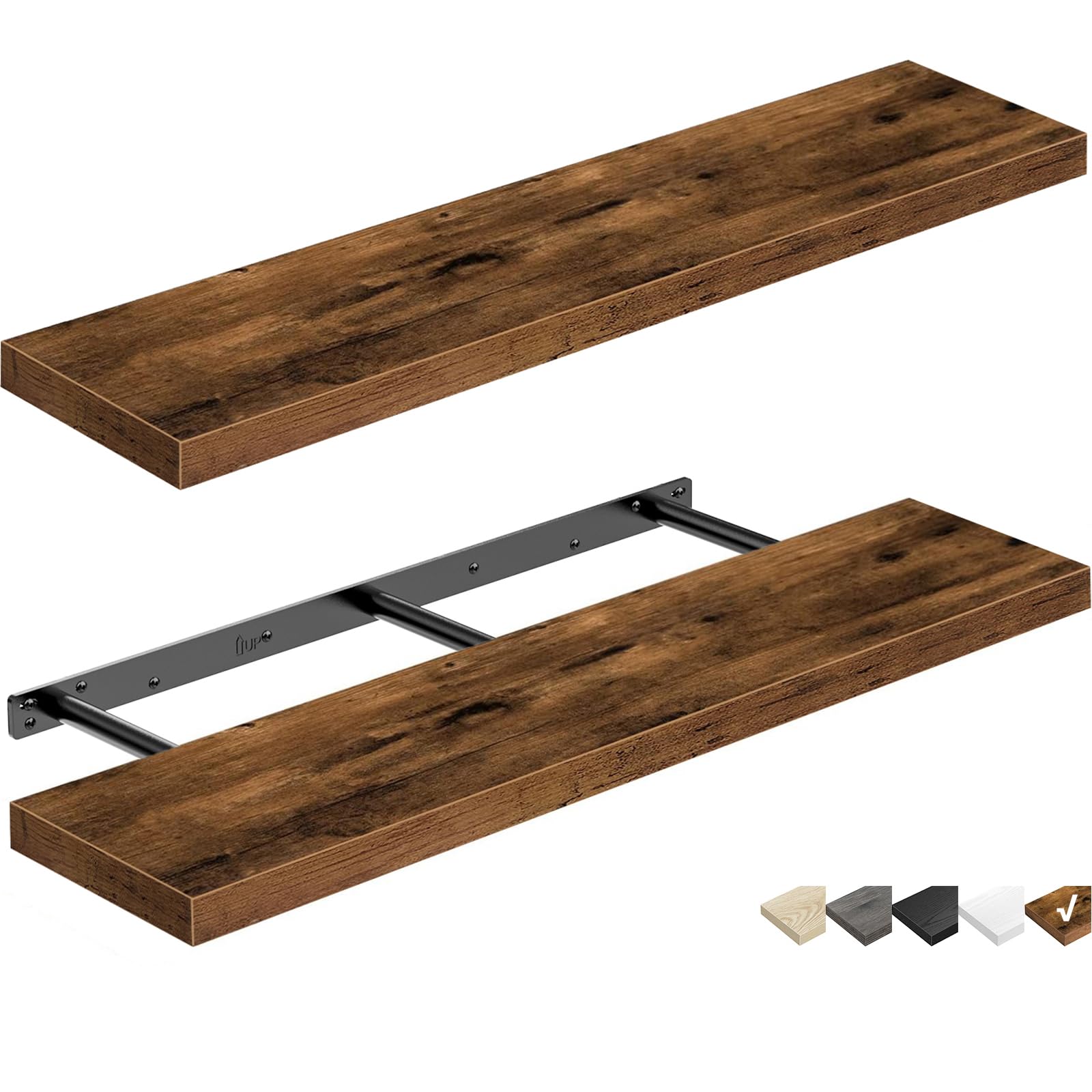 QEEIG Floating Shelves for Wall 23.6" Long - Wall Mounted Shelf Bathroom Kitchen Living Room Bedroom Farmhouse Home Decor Display Bookshelf Set of 2, Rustic Brown (008-60BN)