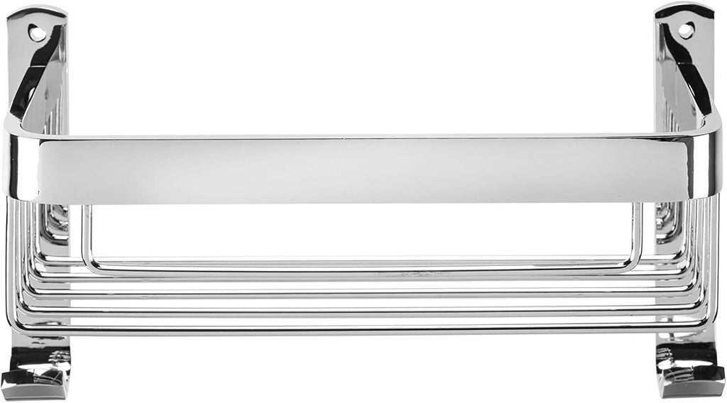 Croydex Aluminium Large Shower Caddy - Bathroom Storage Solution, Wall-Mounted Basket with Hooks, Chrome Bathroom Accessory, Rust-Free, Includes Wall Plugs & Screws, 5kg Load