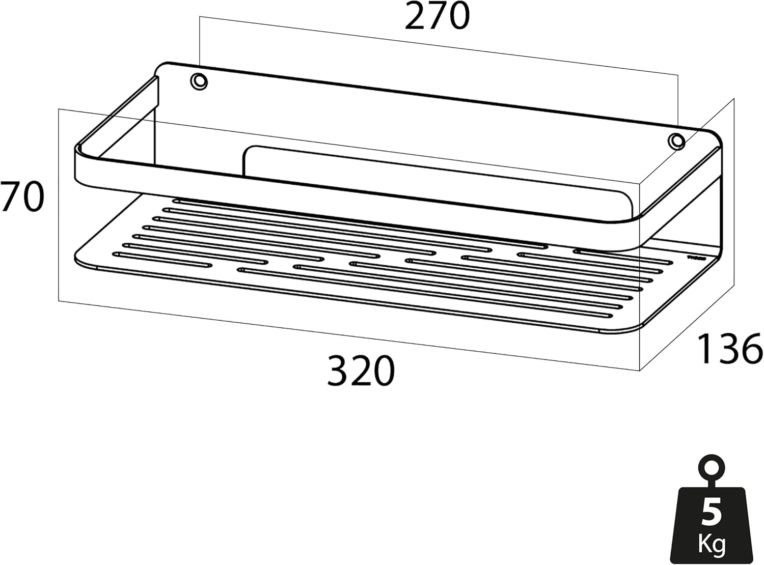 Tiger Caddy Shower Basket Large, Stainless Steel, Black, 32 x 70 x 13.6 cm