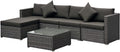 Outsunny 6 Pieces Rattan Garden Furniture Set, 5 Seater Sectional Garden Corner Sofa Set with Glass Top Coffee Table, Cushions and Pillows, All-Weather Wicker Conversation Furniture, Grey
