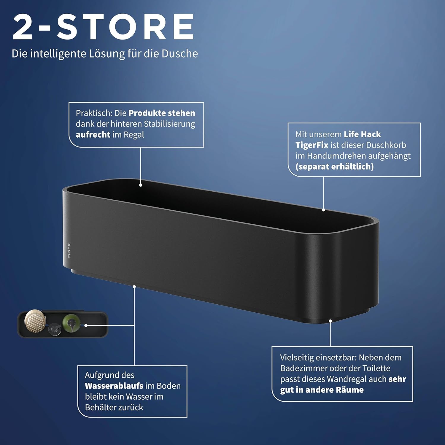 Tiger 2-Store Wall tray/Shower basket 35 cm Black