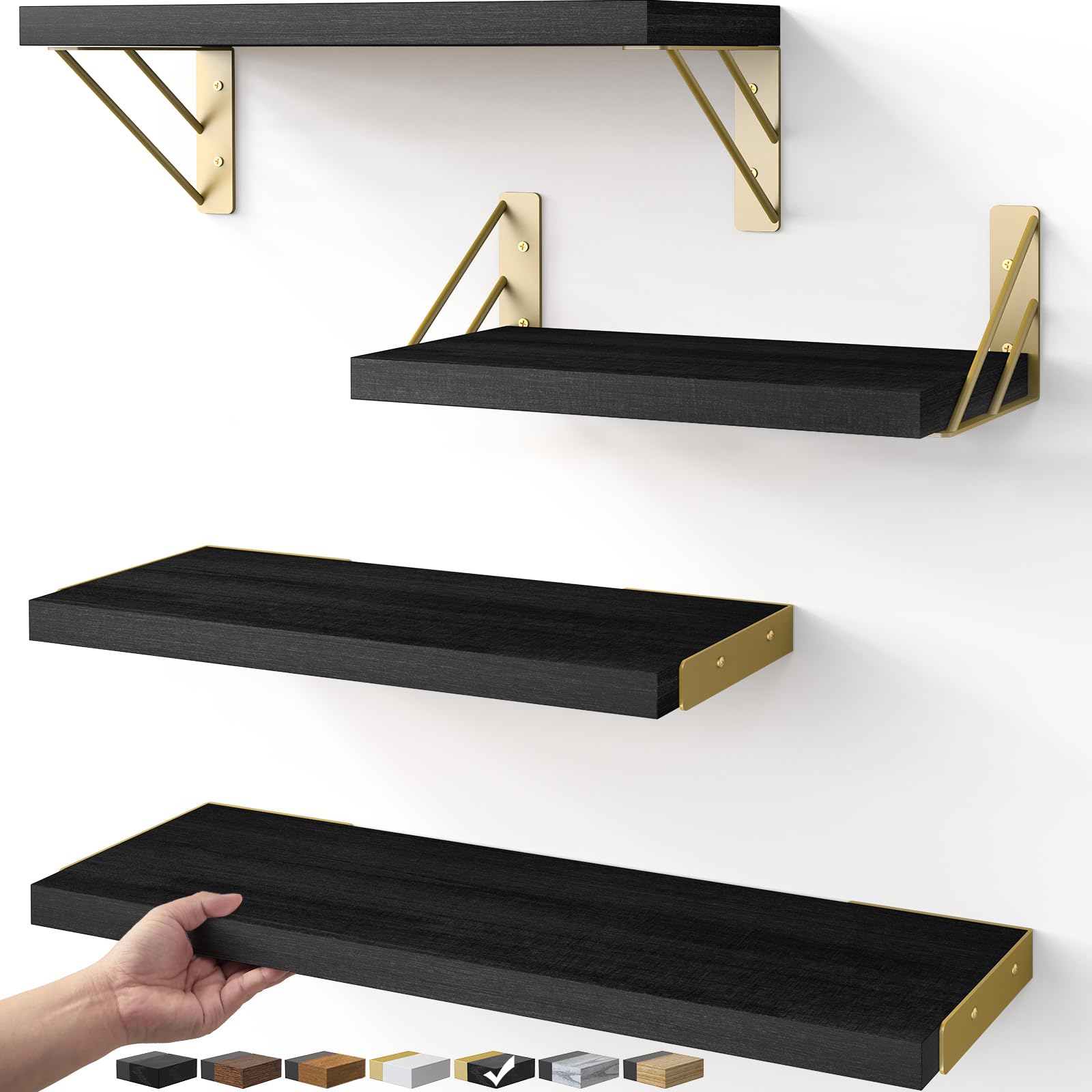 23in Rustic Brown Floating Shelves, Set of 4 Wall Mount Wood Shelves for Bedroom Bathroom Kitchen
