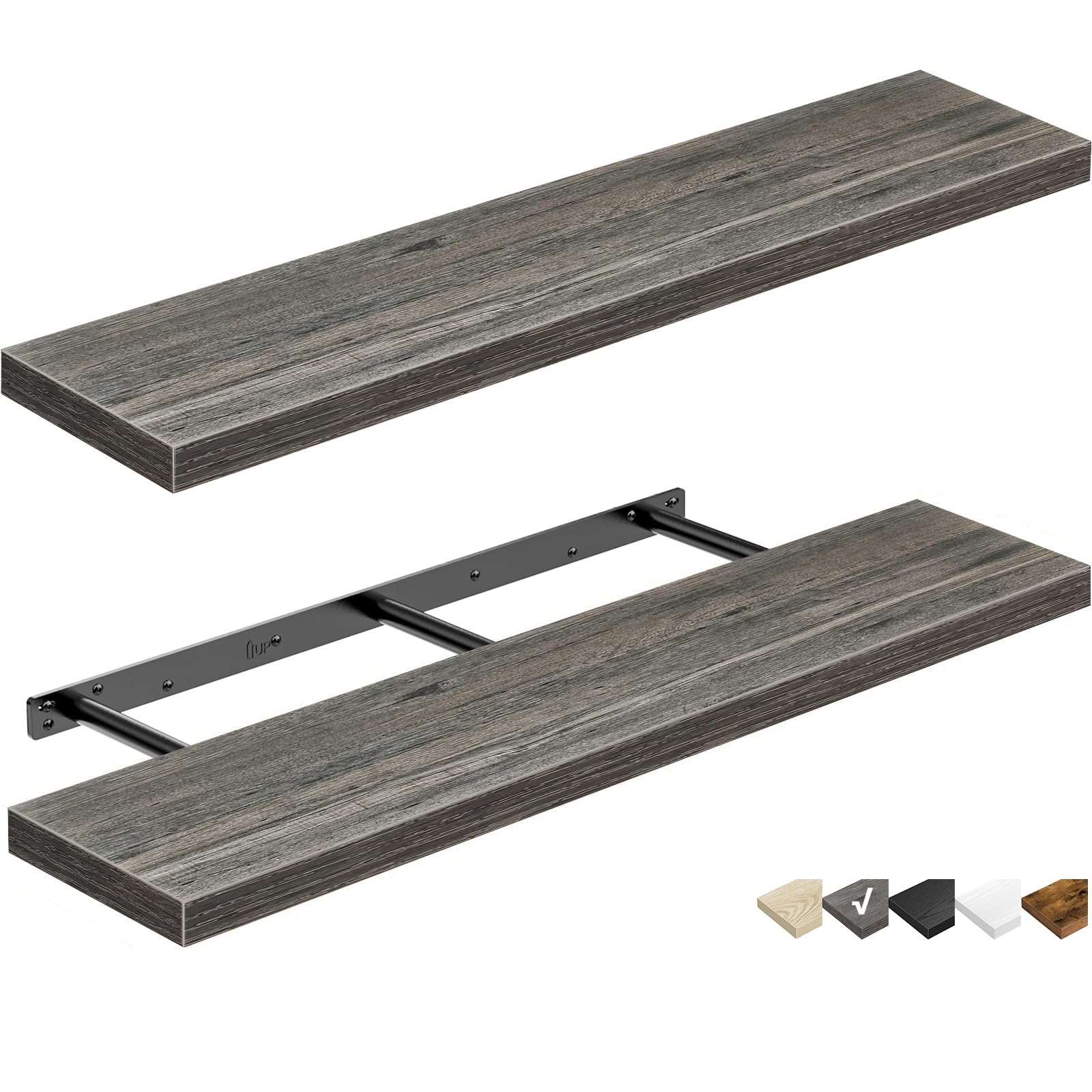 QEEIG Floating Shelves for Wall 23.6" Long - Wall Mounted Shelf Bathroom Kitchen Living Room Bedroom Farmhouse Home Decor Display Bookshelf Set of 2, Rustic Brown (008-60BN)