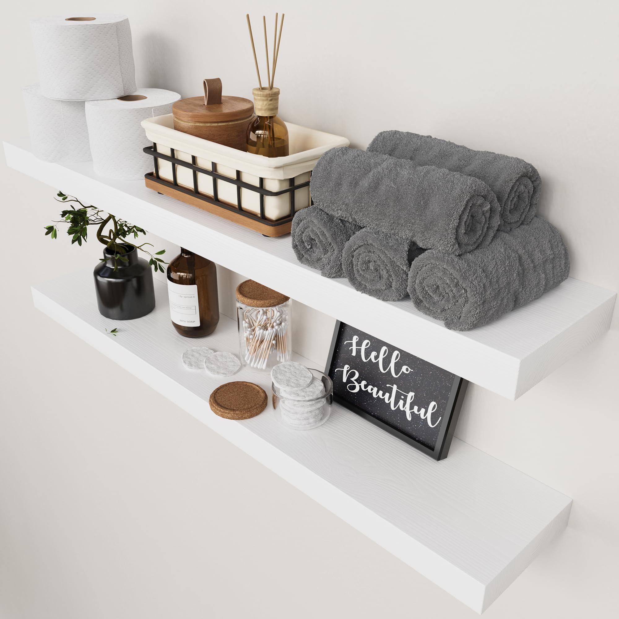BAOBAB WORKSHOP Wood Floating Shelves for Wall Mounted, 16 inch Walnut Floating Shelf for Bathroom, Solid Wooden Wall Shelves for Kitchen Bedroom Farmhouse, Walnut Finish, 16 x 6.7, Set of 2