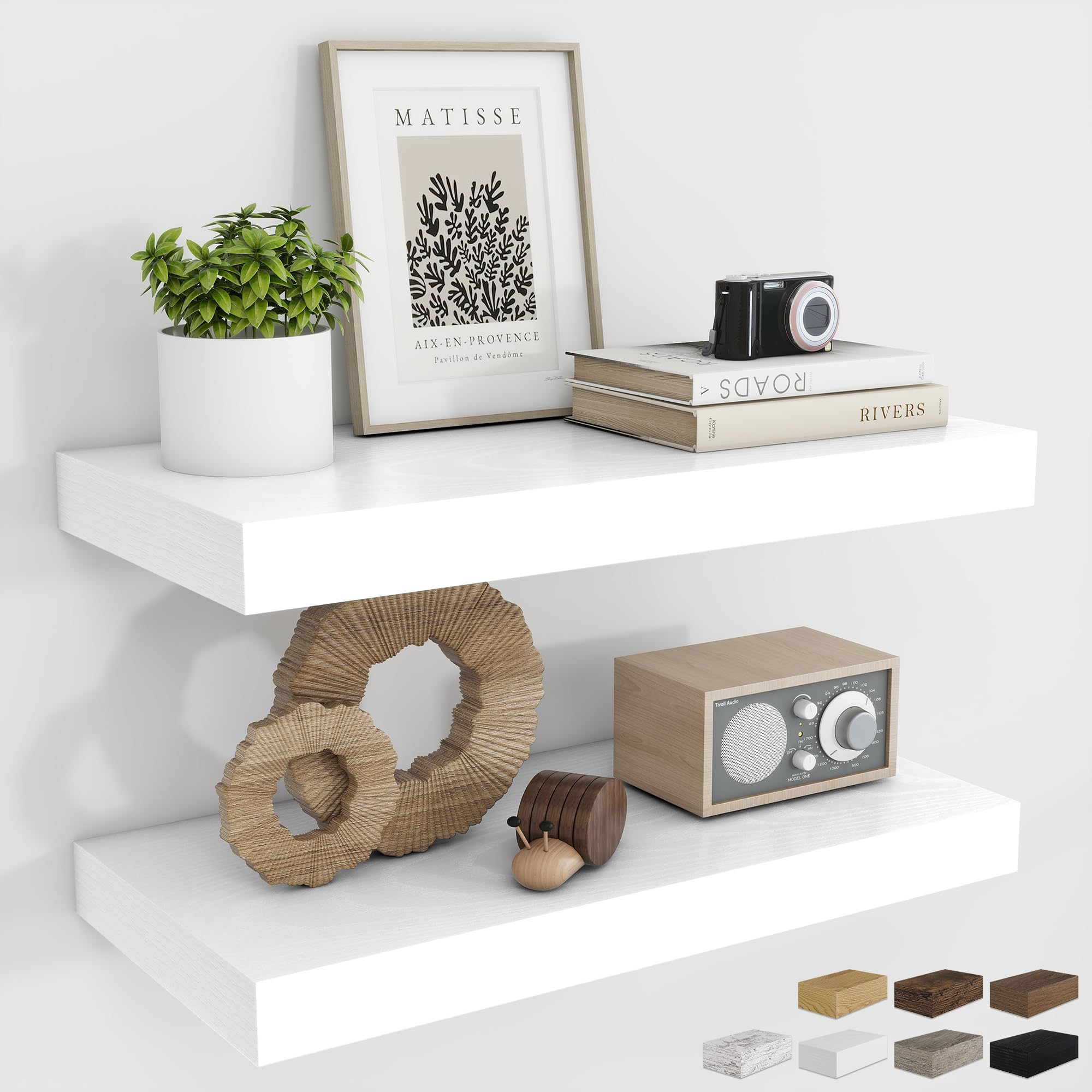 RICHFOCUS 24Inch Floating Shelves for Wall 2 Pack Shelves for Bedroom|Kitchen|Bathroom Wall Mounted Rustic Wood Floating Shelf with Invisible Brackets for Books|Storage|Decor, Oak