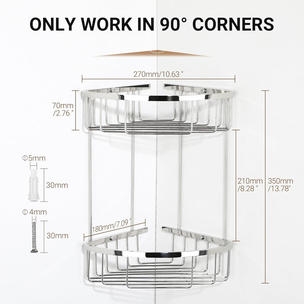 SAYAYO Corner Shower Caddy Shower Basket Organiser SUS304 Stainless Steel, 2-Tier Polished Chromed Corner Bathroom Shelf