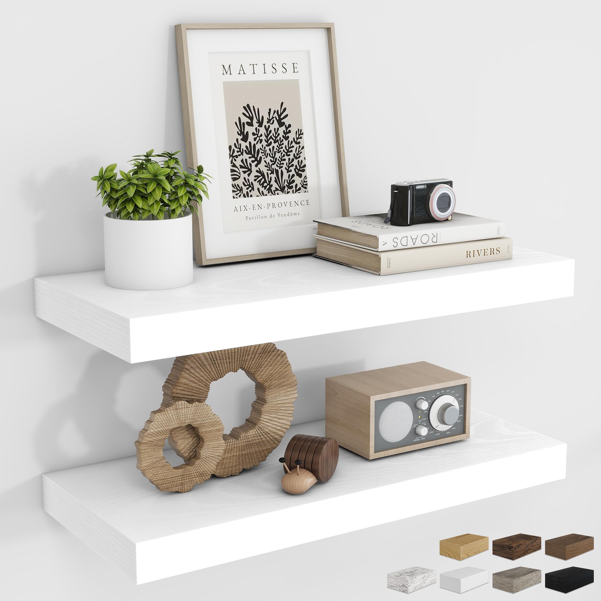 RICHFOCUS 24Inch Floating Shelves for Wall 2 Pack Shelves for Bedroom|Kitchen|Bathroom Wall Mounted Rustic Wood Floating Shelf with Invisible Brackets for Books|Storage|Decor, Oak