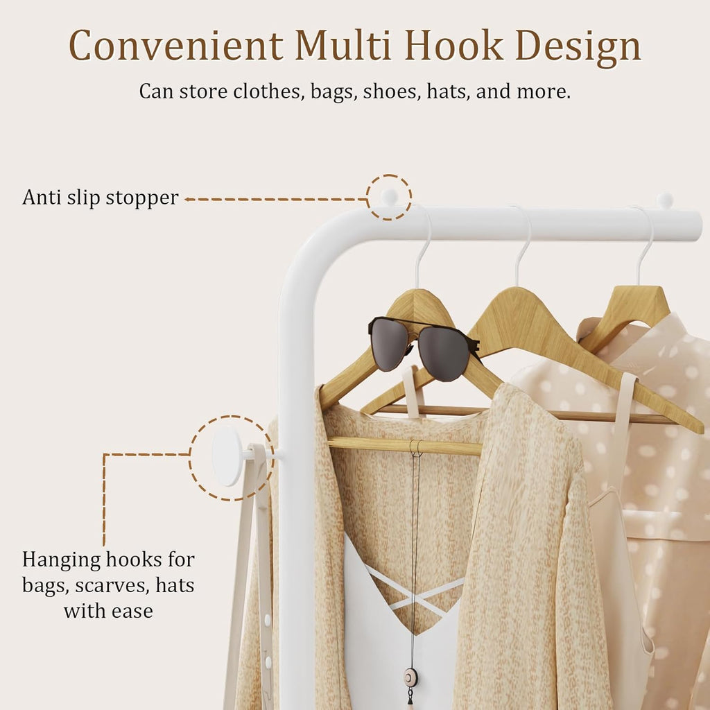 OUTBROS Coat Stand Metal - 180cm Coat Rack with 1 Hooks for Hanging Clothes, Hats and Bags, Clothes Rail for Entryway, Living Room, White