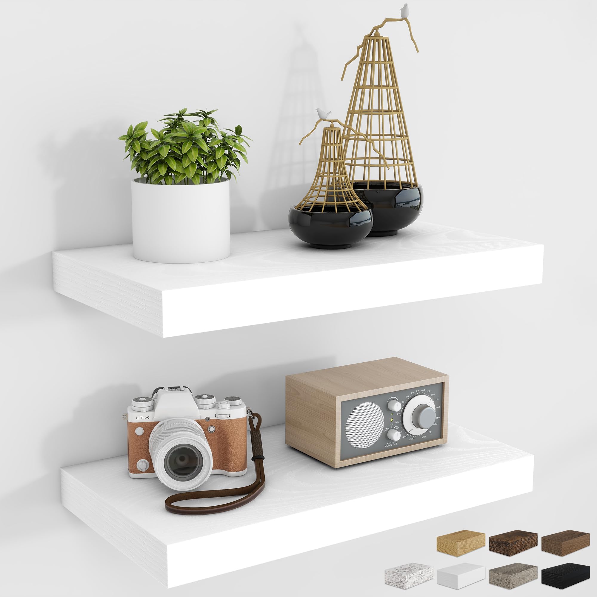 RICHFOCUS 24Inch Floating Shelves for Wall 2 Pack Shelves for Bedroom|Kitchen|Bathroom Wall Mounted Rustic Wood Floating Shelf with Invisible Brackets for Books|Storage|Decor, Oak