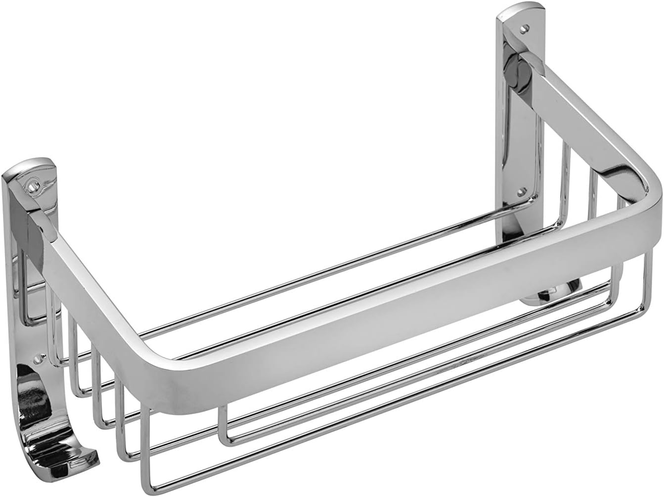 Croydex Aluminium Large Shower Caddy - Bathroom Storage Solution, Wall-Mounted Basket with Hooks, Chrome Bathroom Accessory, Rust-Free, Includes Wall Plugs & Screws, 5kg Load