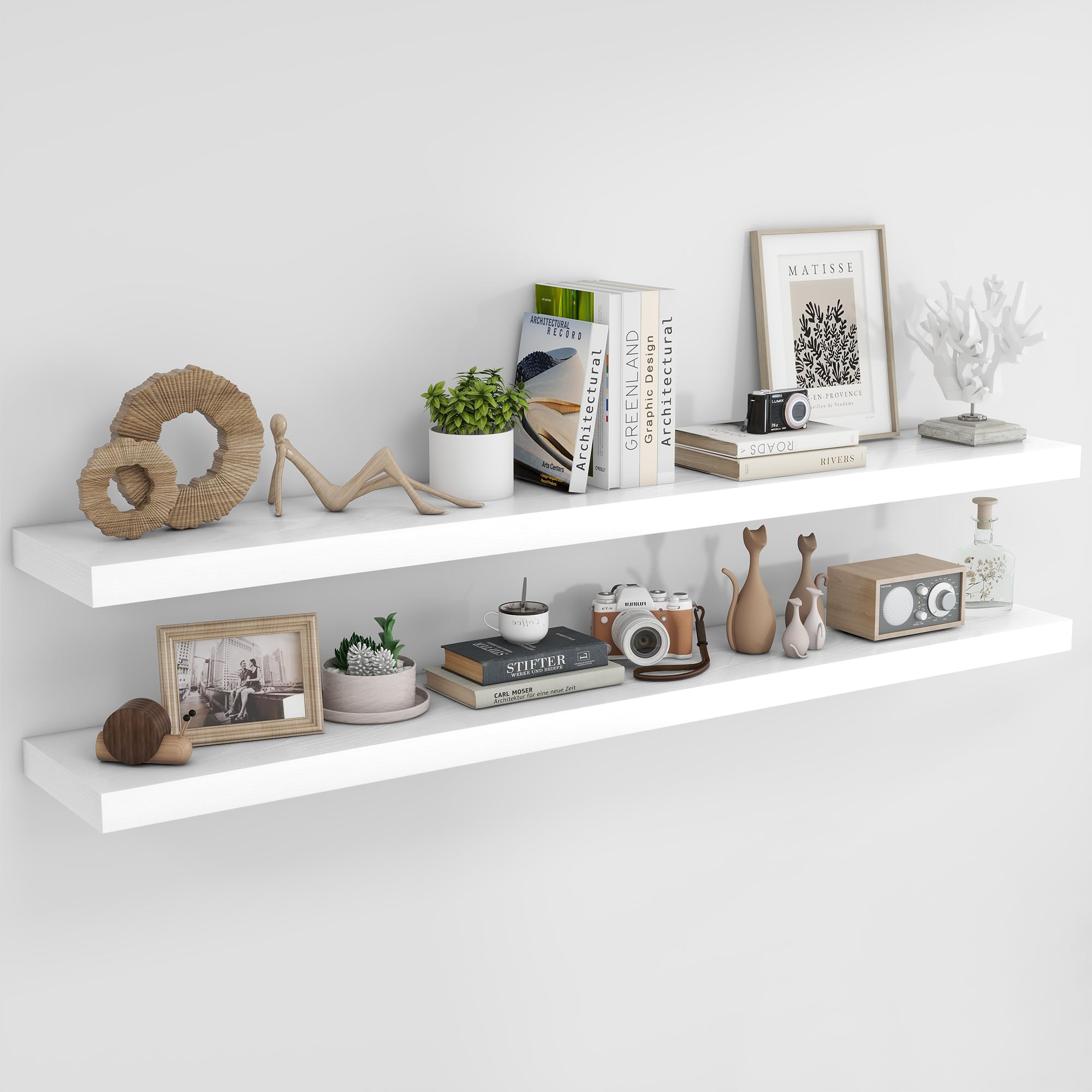 RICHFOCUS 24Inch Floating Shelves for Wall 2 Pack Shelves for Bedroom|Kitchen|Bathroom Wall Mounted Rustic Wood Floating Shelf with Invisible Brackets for Books|Storage|Decor, Oak