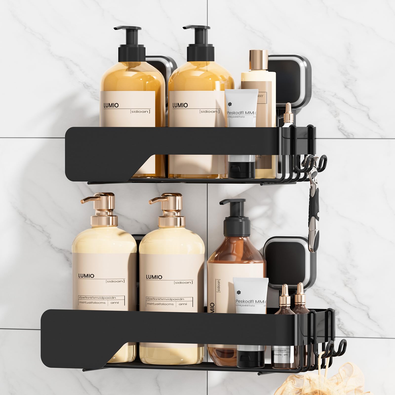 TAILI 2 Pack Rustproof Suction Shower Caddy, Stainless Steel Suction Cup Shower Caddy Bathroom Shelves No Drilling Heavy Duty Holder Removable Powerful Bathroom for Shampoo Toiletries Kitchen, Black