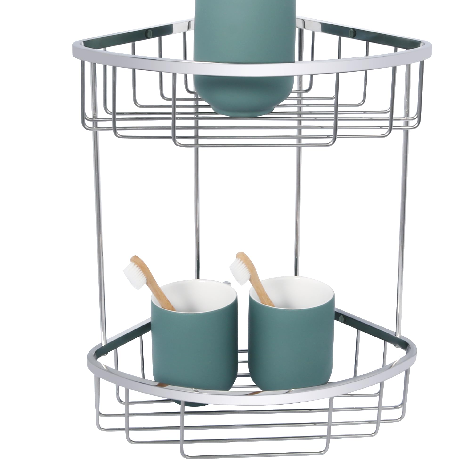 SAYAYO Corner Shower Caddy Shower Basket Organiser SUS304 Stainless Steel, 2-Tier Polished Chromed Corner Bathroom Shelf