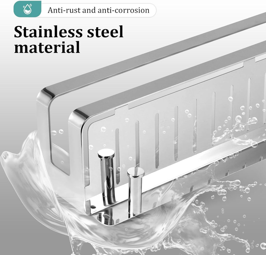 Shower Caddy,Wall Mounted Shower Shelf with Hooks, Stainless Steel Organiser for Shampoo and Bath Gel,Chrome (40cm)