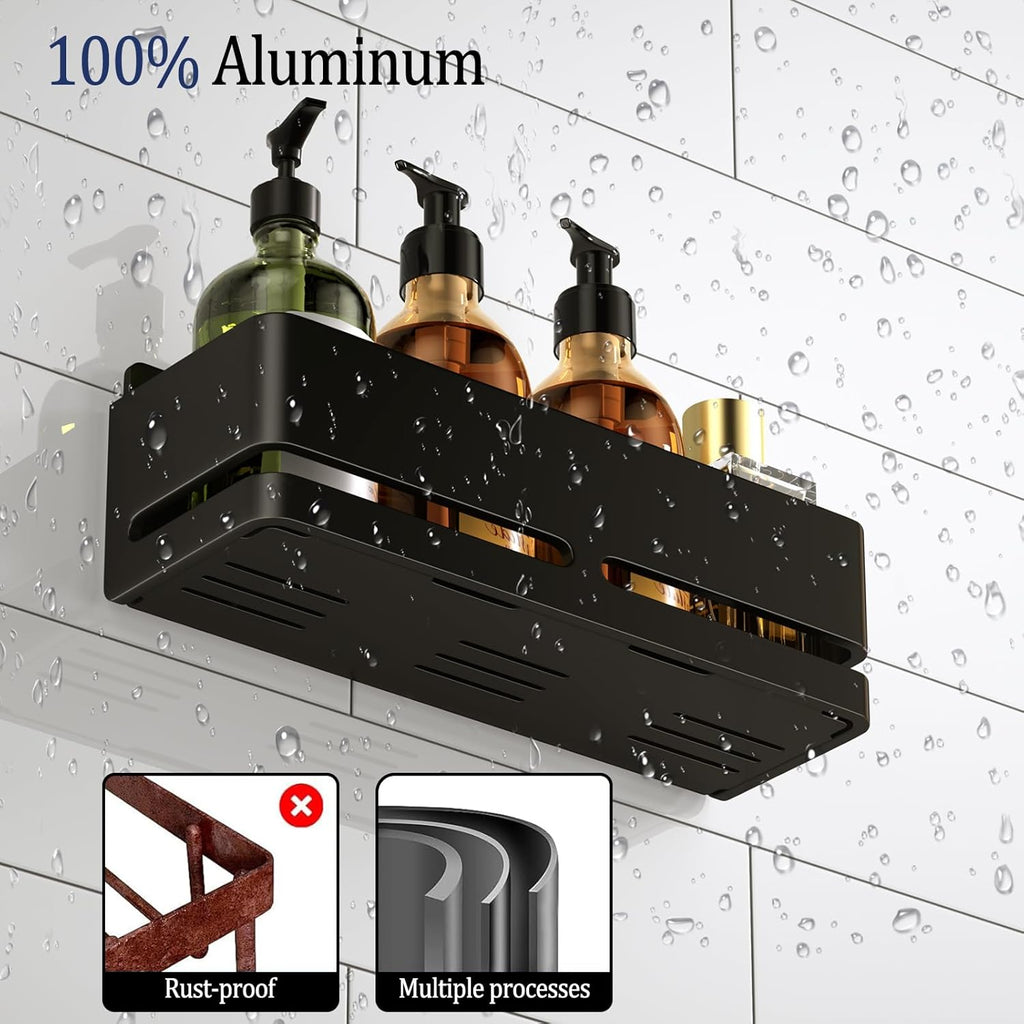 5-Piece Black No-Drill Wall Storage Rack with Soap Dish & Toothbrush Holder, Multi-use for Bathroom Kitchen