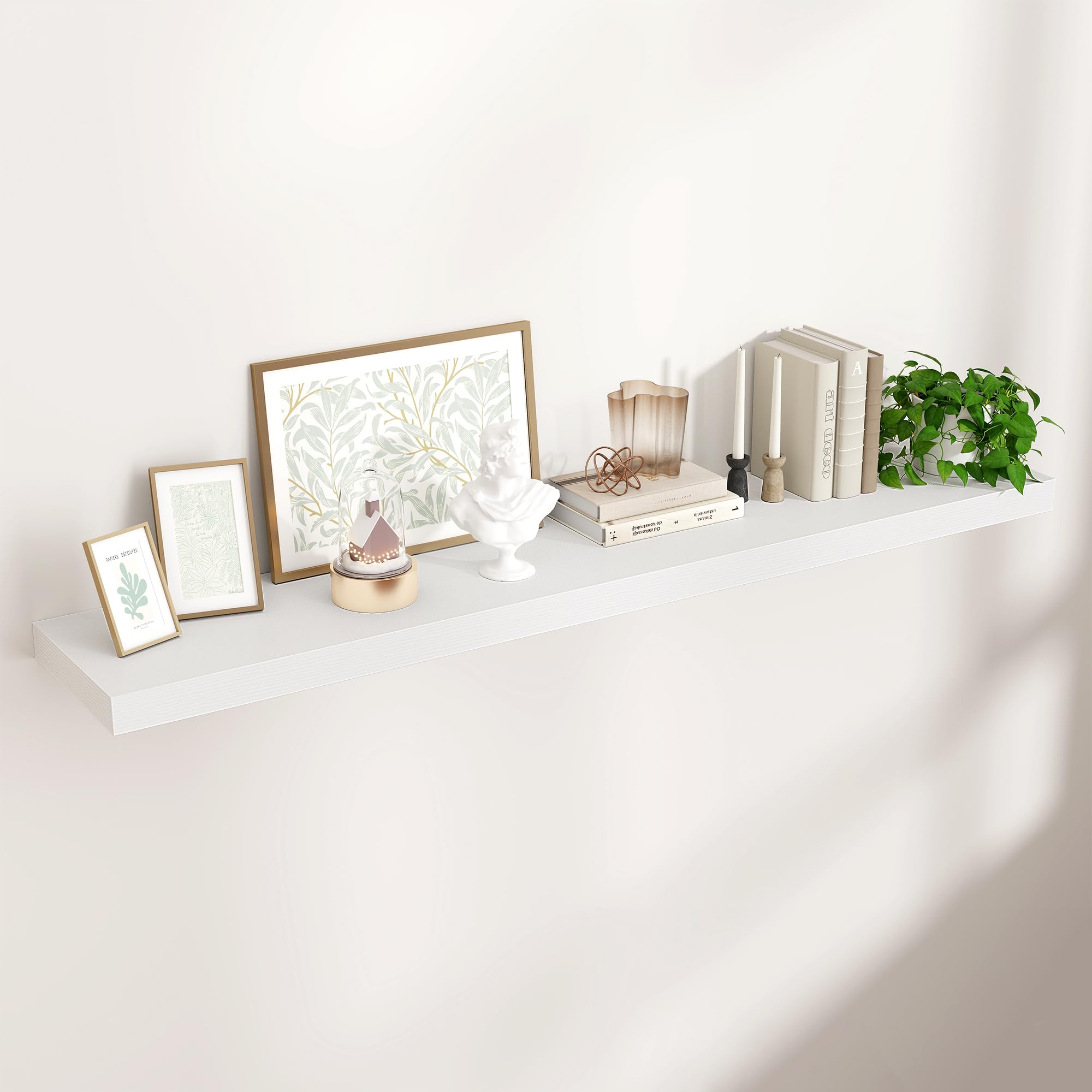 Venusmiles Floating Shelves for Wall 24 inch Long, Engineered Wood Wall Shelves with Invisible Brackets for Living Room Bedroom Bathroom Office Kitchen Decor and Storage, Oak Finish, Set of 2
